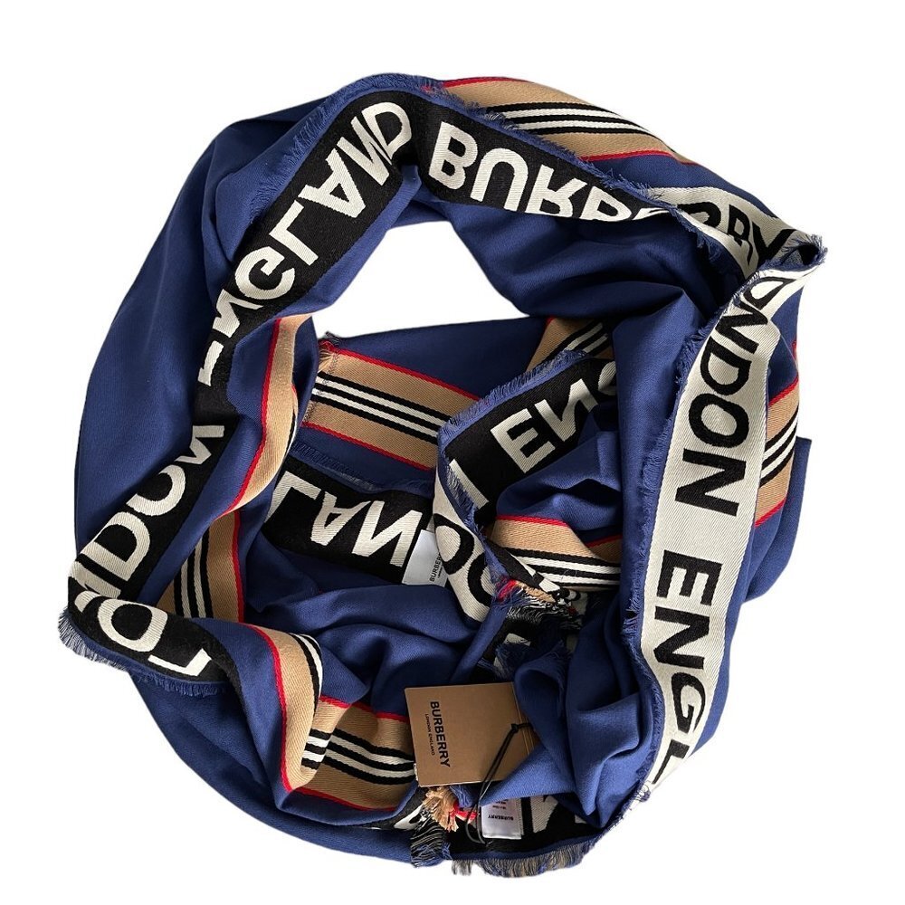 Burberry England Striped Blue Heritage  Scarf, 185cm X 100cm, XL size - Picture 8 of 16